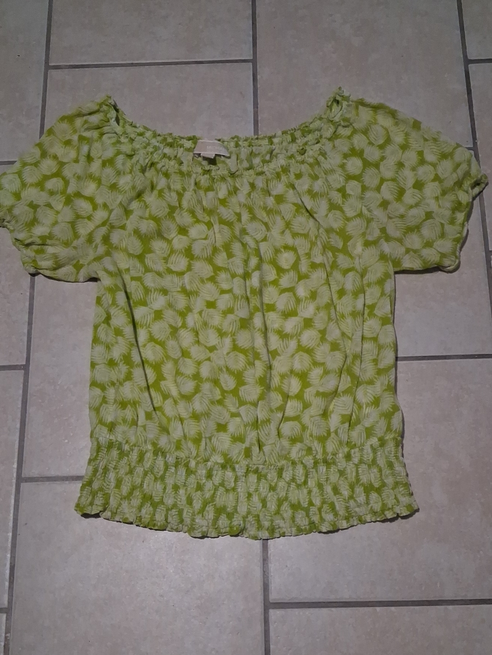 Michael Kors Womens Sz L Lime Green Floral Off-Shoulder Smocked Top